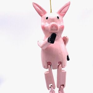 Hand Carved and Painted Pink Pig Ornament